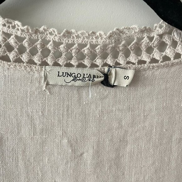 Lungo L'Arno Crochet Trim Linen Open Front Long Sleeve Cardigan Cream Small - Picture 8 of 9